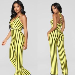 Fashionnova Yellow Stripped Jumpsuit
